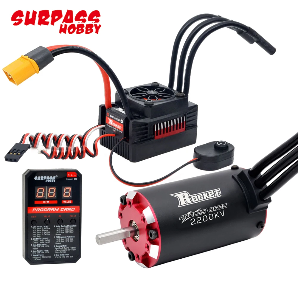 Surpass Hobby Rocket V2 3650 900W 4-Pole Waterproof Brushless Motor 45A/60A 2-3S Speed Controller For Off-road Buggy Monster Toy