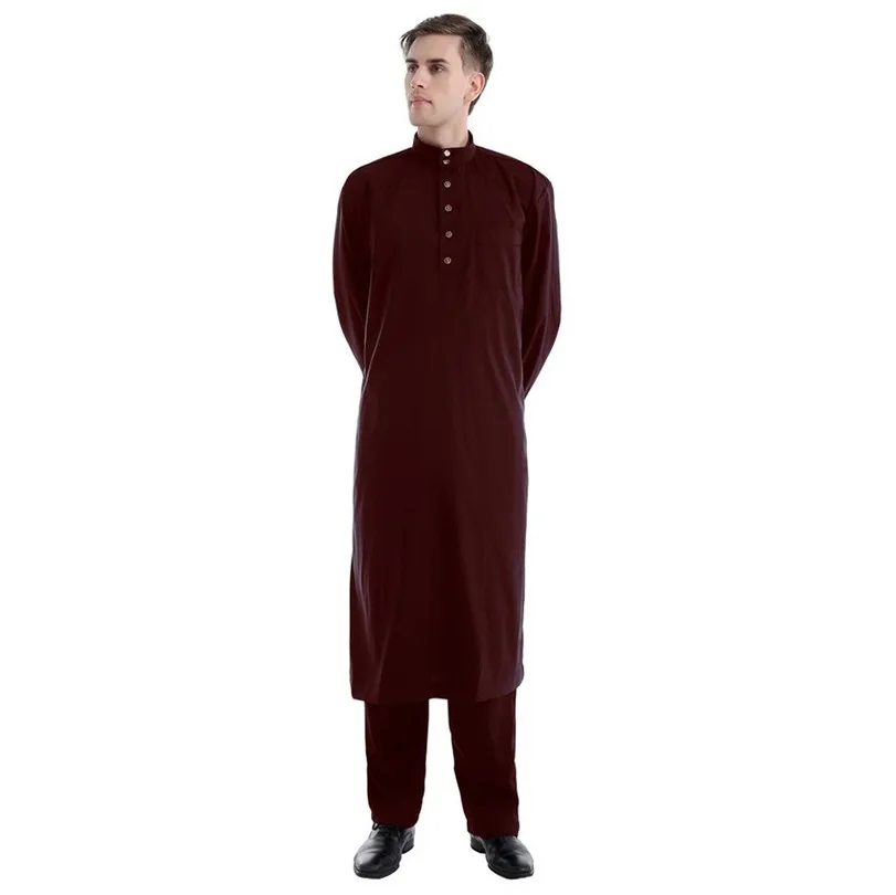 Islamitische Kleding Mannen Moslim Gewaad Arabische Thobe Ramadan Kostuums Effen Arabisch Pakistan Saoedi-Arabië Abaya Mannelijke Volledige Mouw Nationale