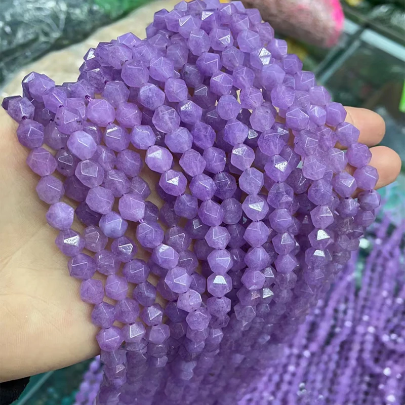 

8mm Faceted Cutting Natural Purple Jade Stone Beads Round Loose Lavender Amethyst Beads For Jewelry Making DIY Strand 15''