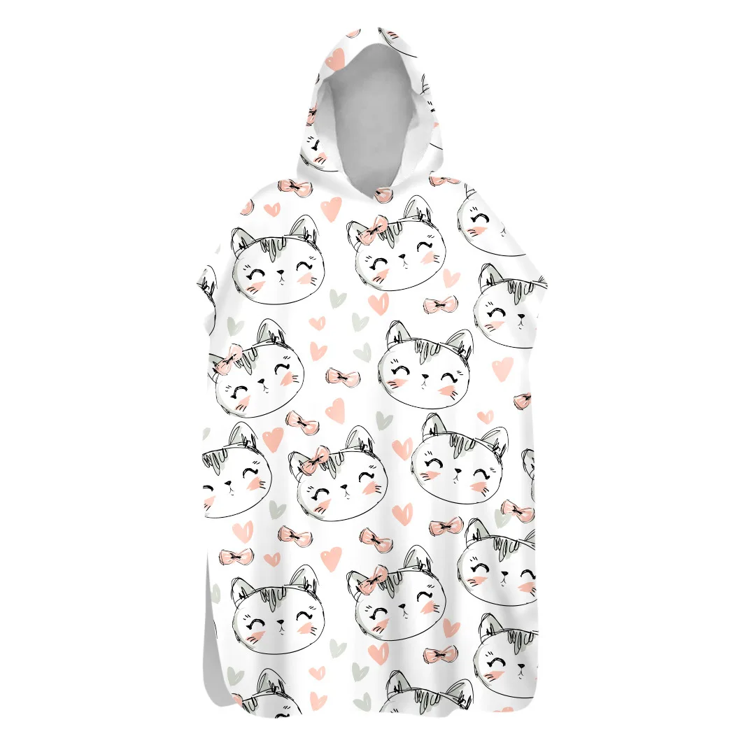 2021 Microfiber Sunscreen Quick-Drying Cartoon Cat Beach Towel Warm Change Bathrobe Swimsuit Ultralight Travel Cloak Surf Poncho