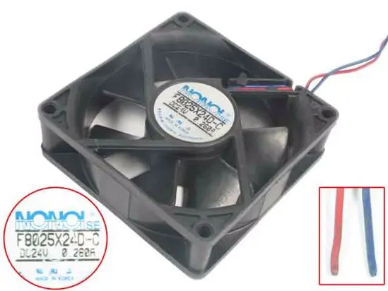 

NONOISE F8025X24D Server Cooling Fan DC 24V 0.260A 80x80x25mm 2-Wire