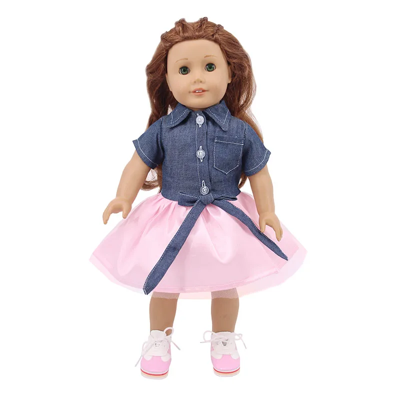 Doll Fashion Handmade Denim Set/Dress Fit 18 Inch American Doll&43Cm Born Baby,Our Generation,Birthday Girl's Toy Gift