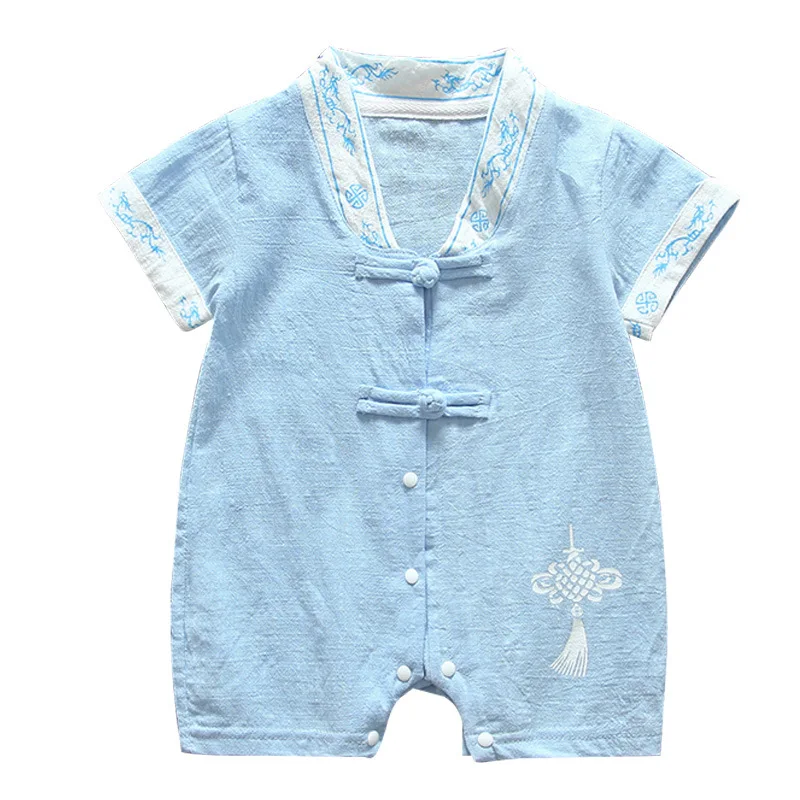 Cotton Linen Baby Boys Romper Breathable Summer Infant Jumpsuit Chinese Style Toddler Outfits One-Pieces Clothes Baby Onesies