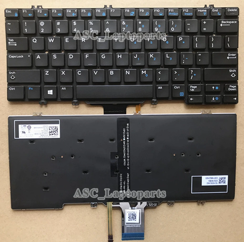 New US QWERTY English Keyboard for Dell Latitude E5280 5280 5288 5289 7280 7290 7380 E7280 E7290 E7390 BACKLIT, No Frame, Black