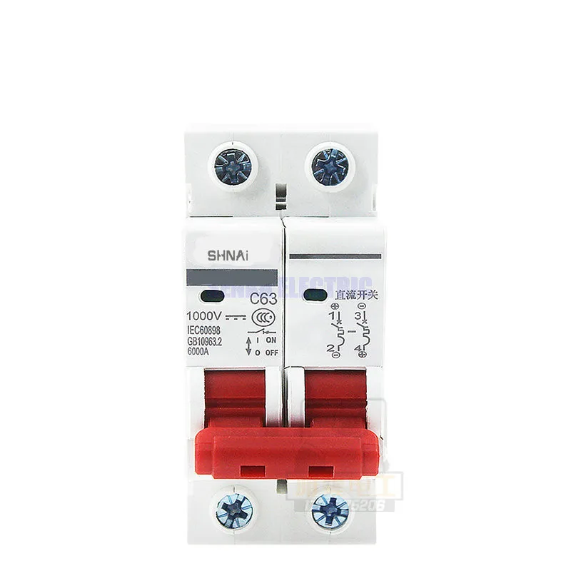 2P DC 1000V Solar Mini Circuit Breaker 6A/10A/16A/20A/25A/32A/40A/50A/63A DC MCB for PV System