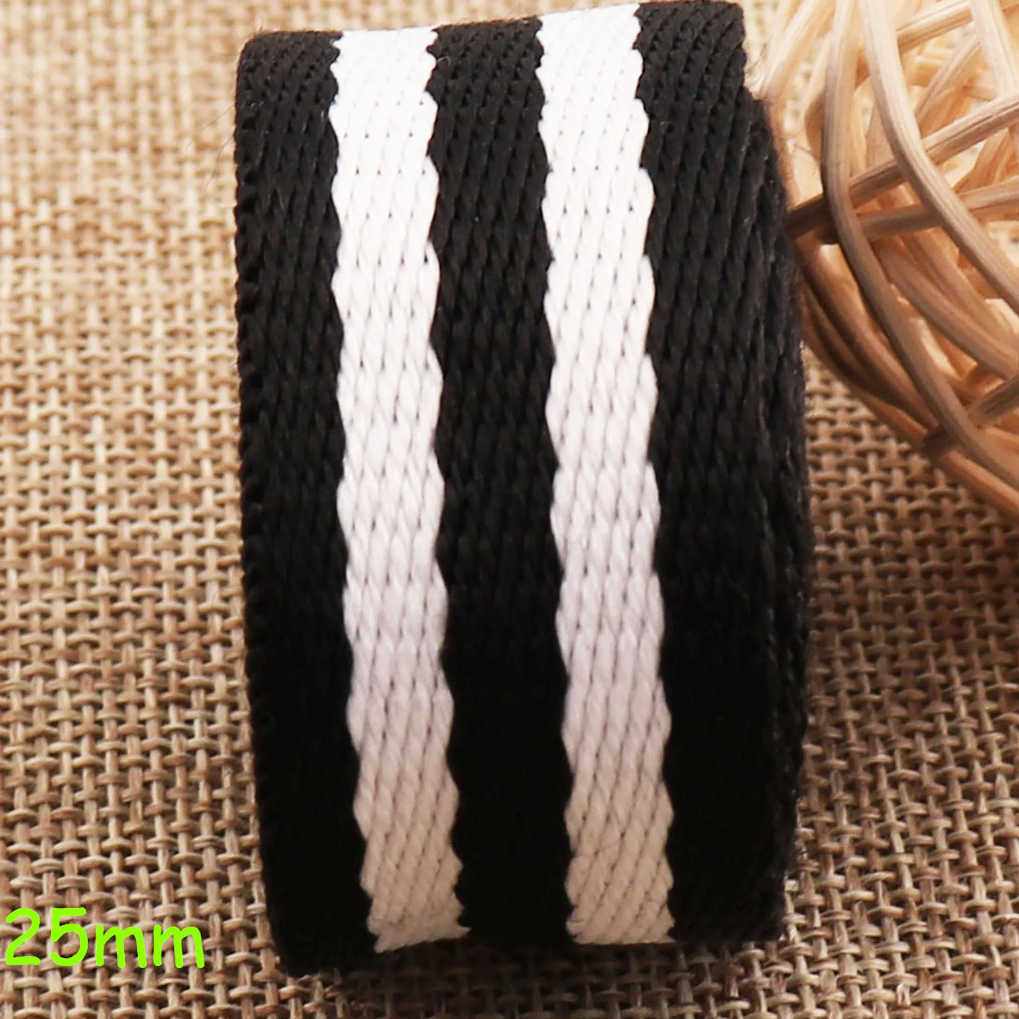 25mm Cotton Webbing Black White 1