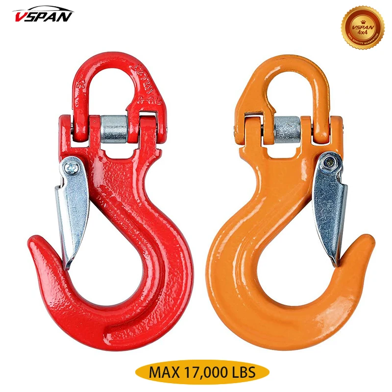 

Half-Link Clevis Safety Latch Swivel Winch Hook 4X4 Application OFF-ROAD RECOVERY (WLL 2 Tons Break Point 17,000 LBs) Red/Yellow