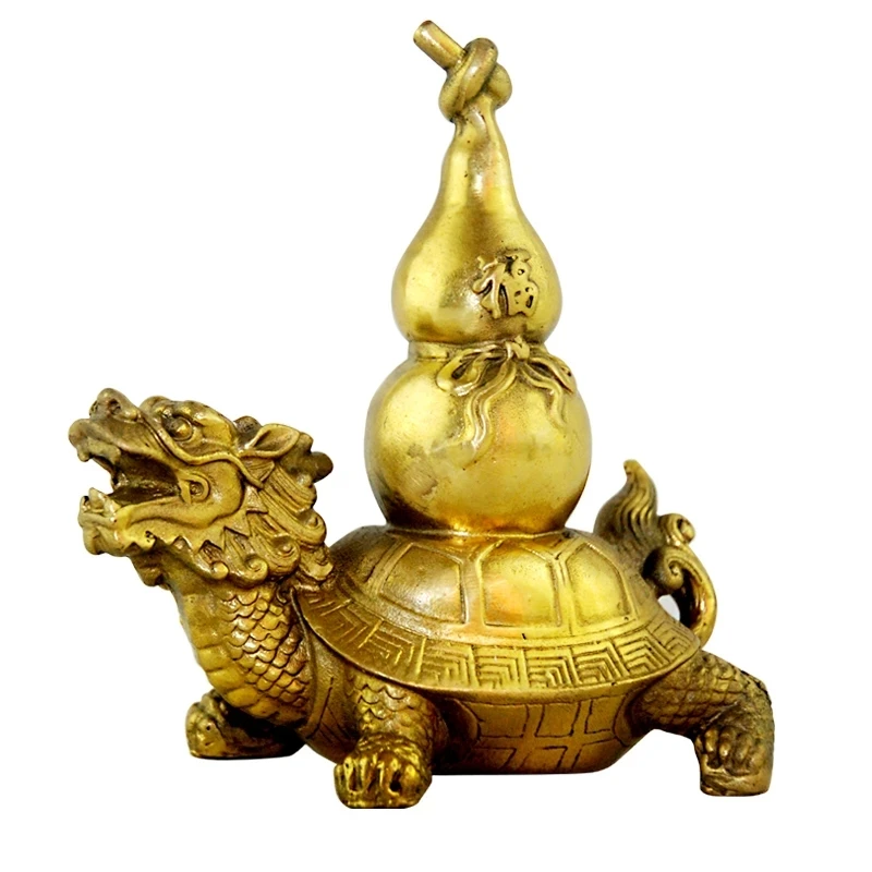 

Retro Nostalgia Style High Pure Brass Fantastic Dragon Turtle Gourd Copper Crafts High Grade Artwork Home Auspicious Decoration