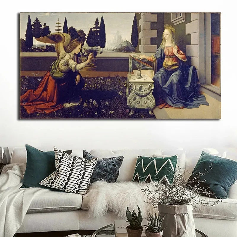 

Da Vinci Annunciation Oil Painting Vintage Posters And Prints Painting Cuadros Pictures Wall Art For Living Room Home Decor