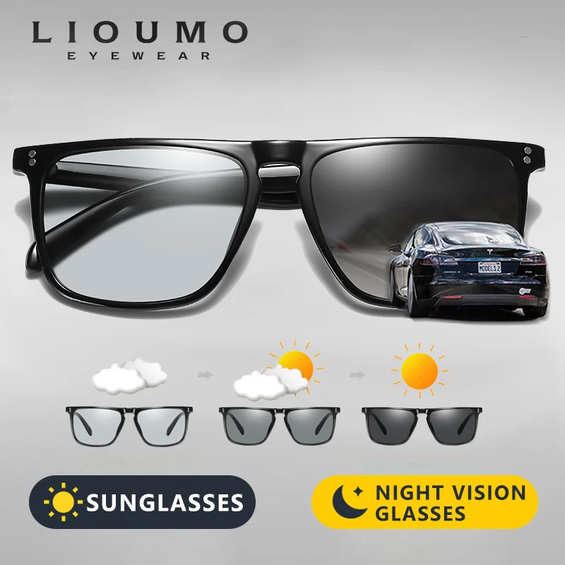 New Photochromic Sunglasses Men Polarized Driving Sun Glasses Square Rivet Frame Women Change Color Eyewear UV400 Protection