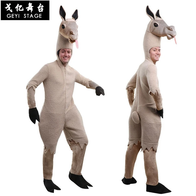 Brown Alpaca Llama Alpacos Yamma Camel Mascot Costume Adult Cartoon Character Cosplay Fancy Dress Halloween Party Jumpsuits