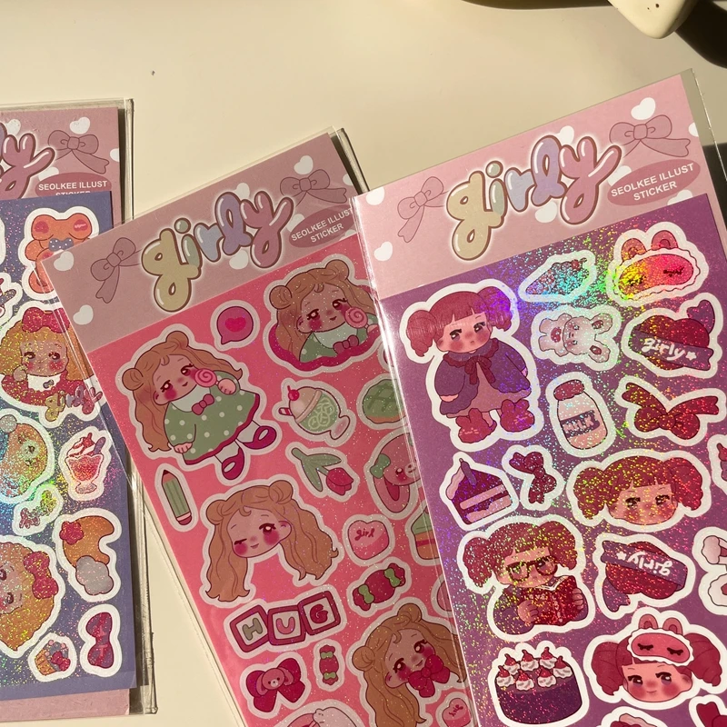 Cute Little Girl Laser Sticker Hand Account Material Decoration Stickers Korean DIY Diary Album Stick Label Kawaii Stationery