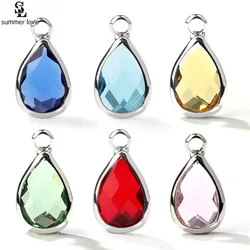 10pcs Wholesale Metal Glass Crystal Birthstones Charms for Jewelry Making Silver Color Small Waterdrop Pendant Diy Accessories