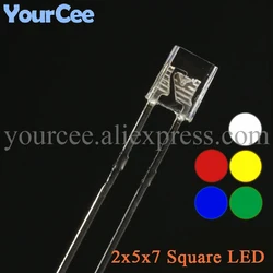 50pcs Square 2*5*7mm Ultra Bright LED Transparent Light Lamp 2x5x7mm Blue Red Yellow White Diodes