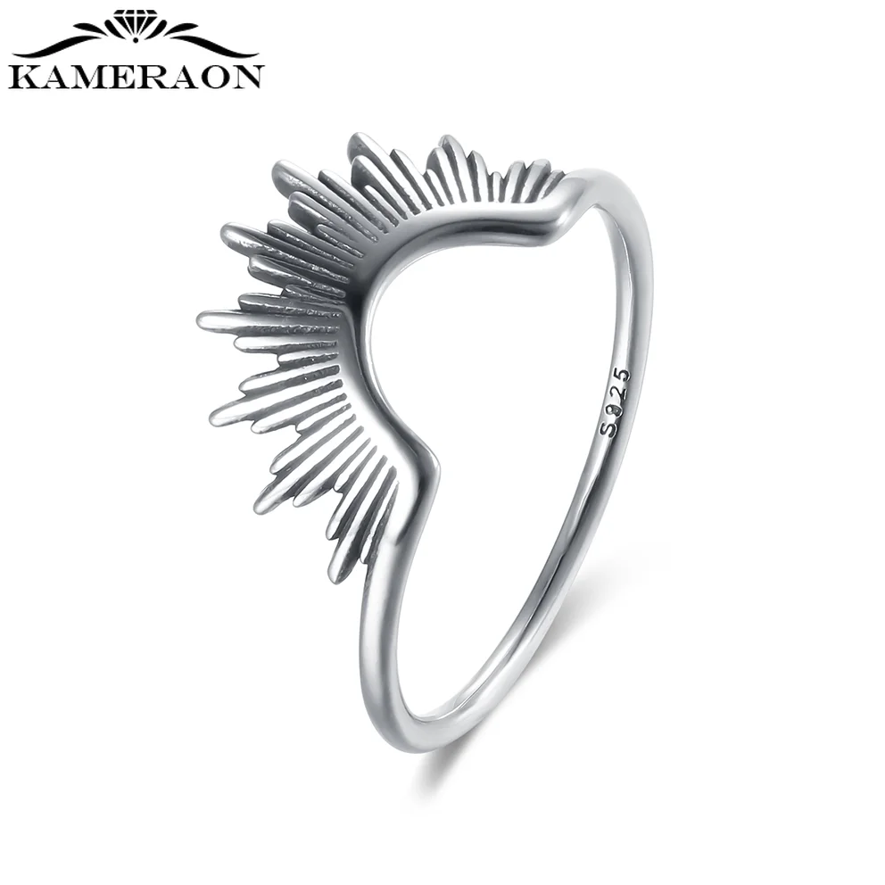 Kameraon New Radiant Design 925 Sterling Silver Semicircle Ring  Vintage Finger Rings for Women Men Party Punk Style Jewelry