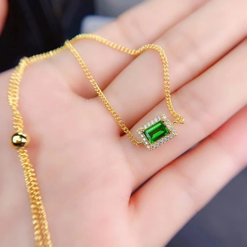 

KJJEAXCMY fine jewelry 925 sterling silver inlaid natural diopside Women's fashion Chinese style square Bracelet support check