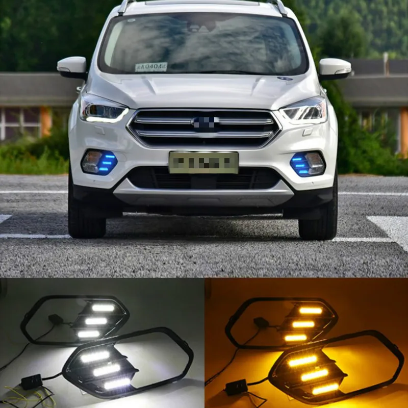 2PCS Turn Yellow Signal Function 12V Car DRL Lamp LED Daytime Running Light For Ford Escape Kuga 2016 2017 2018