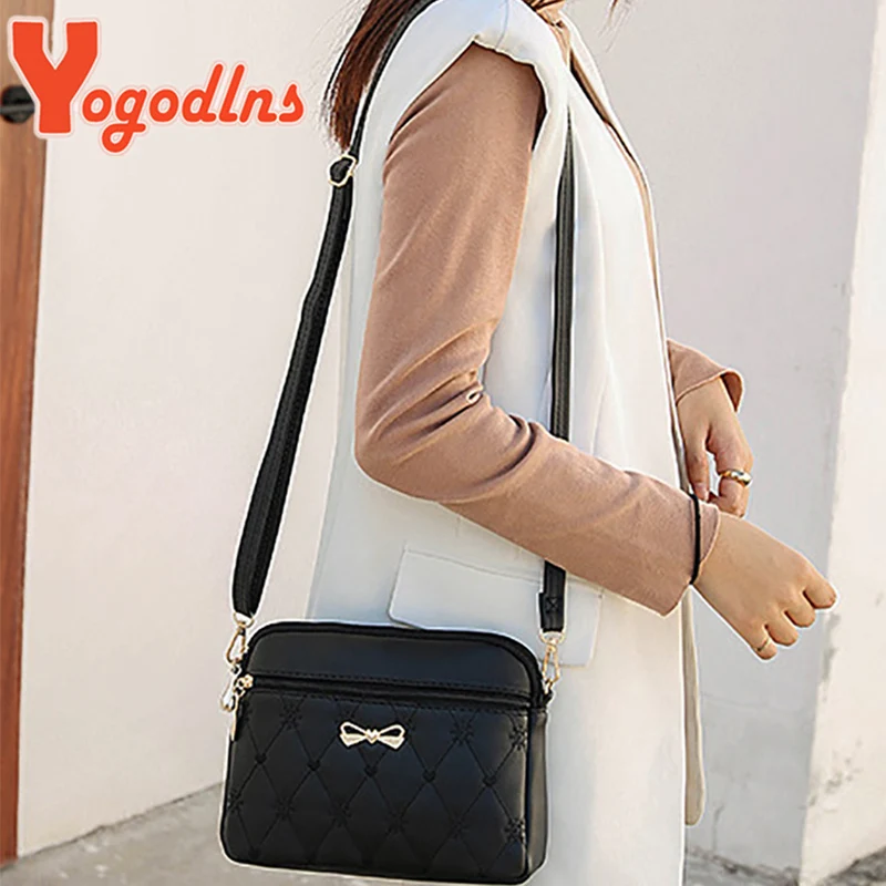 Yogodlns Fashion Bow Shoulder Bag For Women PU Leather Crossbody Bag Heart Embroidery Messenger Bag Multifunction Handbag Pouch