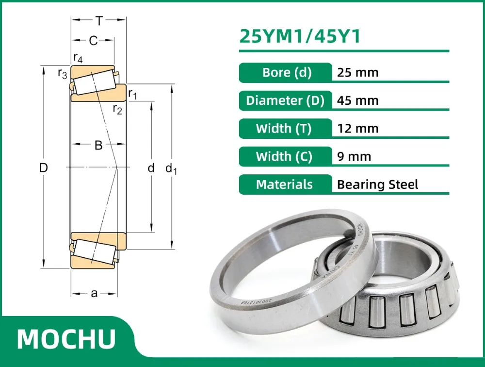 1 Stück MOCHU 25YM1 45Y1 25X45X12 25YM1/45Y1 45KS-25Y Kegelrollenlager Motorrad-Stützlager Kegel + Schale Einreihig – Detail 1