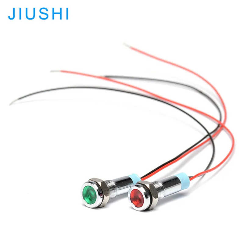 10pcs A6 metal waterproof LED indicator light mounting hole 6mm signal lamp with wires 5v 36v 110v 220v red green yellow