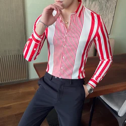 2021 Autumn Long Sleeve Casual Shirts Fashion Striped Flower Shirts Male Business Formal Dress Shirts Slim Streetwear Blouse