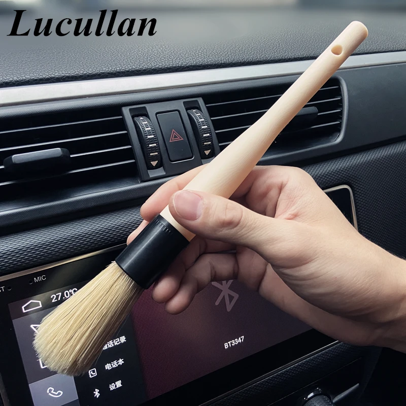 Lucullan Car Detailing Factory Tools For Rims,Doors,Interior 2 Colors Soft and Hard Bristle Auto Motorcycle Brushes