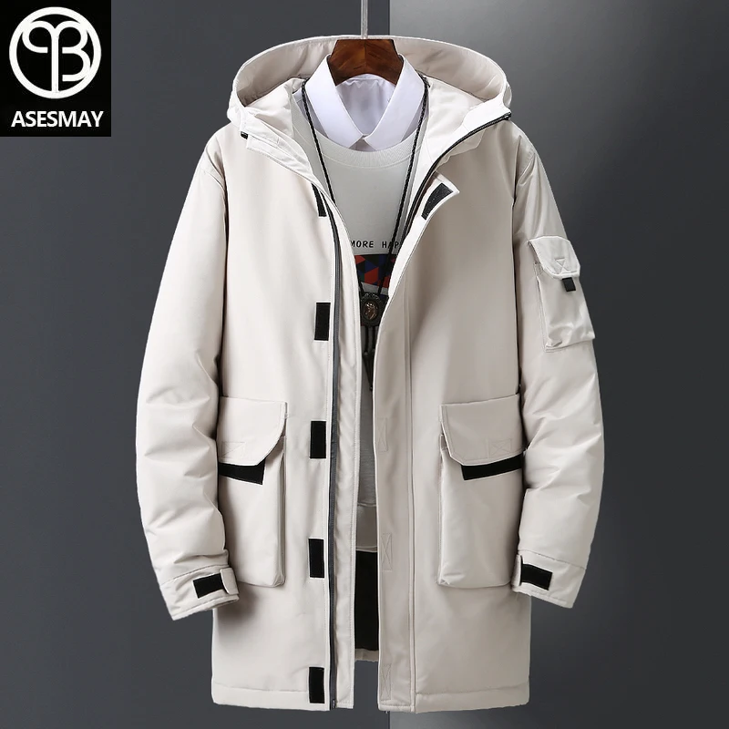 

Asesmay White Duck Down Men's Winter White Jacket 2021 New Arrival Fashion Parka Hooded Short Men Down Jacket Thick Warm Coat