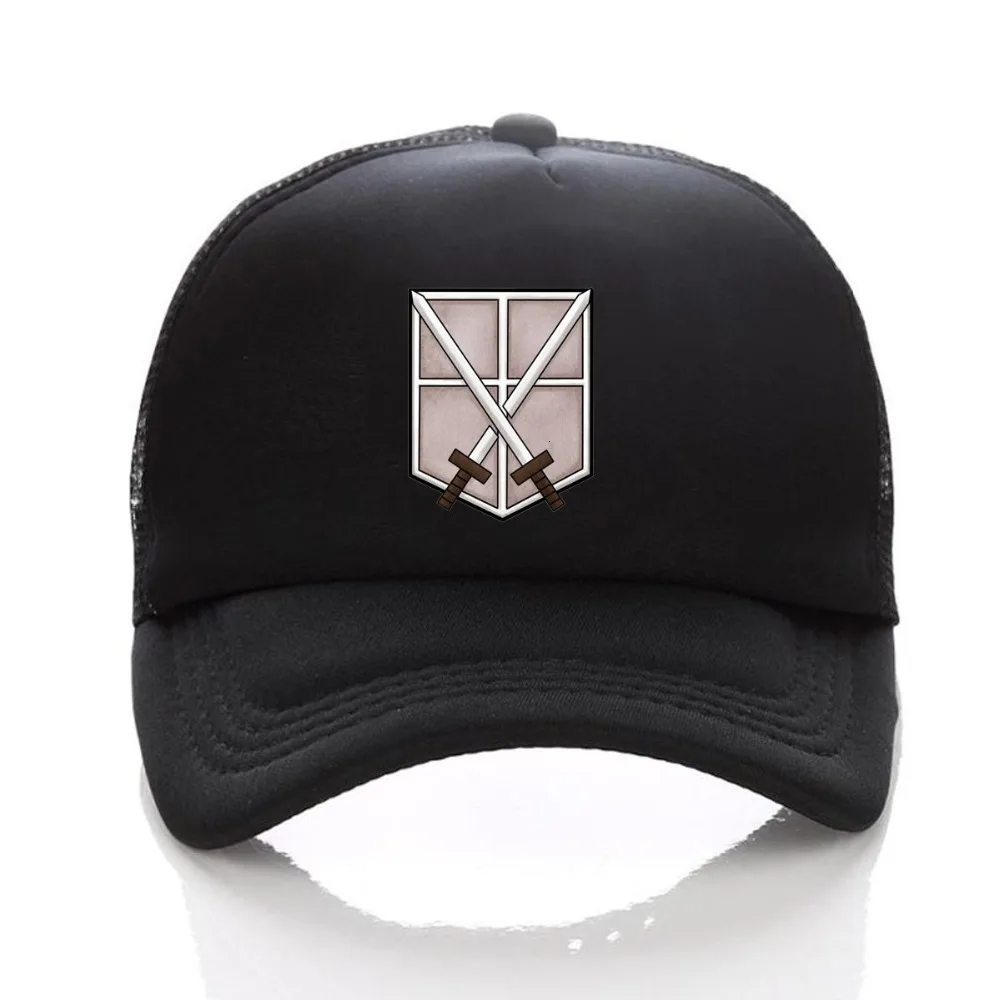 Anime Attack on Titan Regiment Scout Legion Symbol Black Mesh Trucker Baseball Cap Snapback hat For Men Women