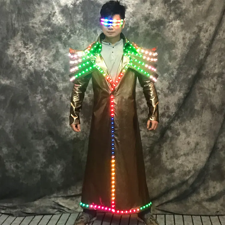 

Colorful led light jacket Men Bar nightclub concert music festival performance outfit luminous costume singer glowing dj coat