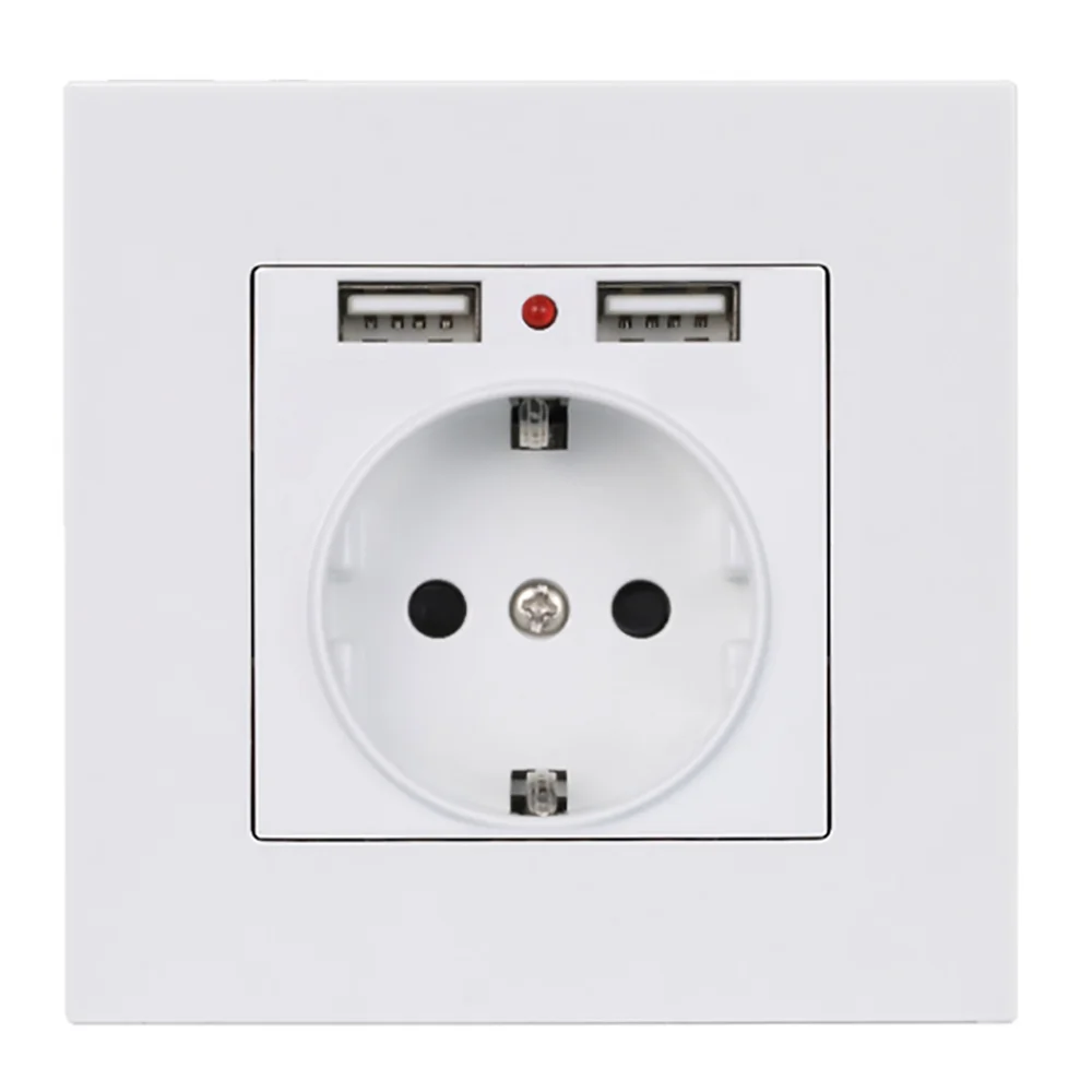 SANDIY European Socket with Double USB Germany Russian EU Standard Recessed Wall Socket 5V 2.1A Type 86 Mounting Bottom Box