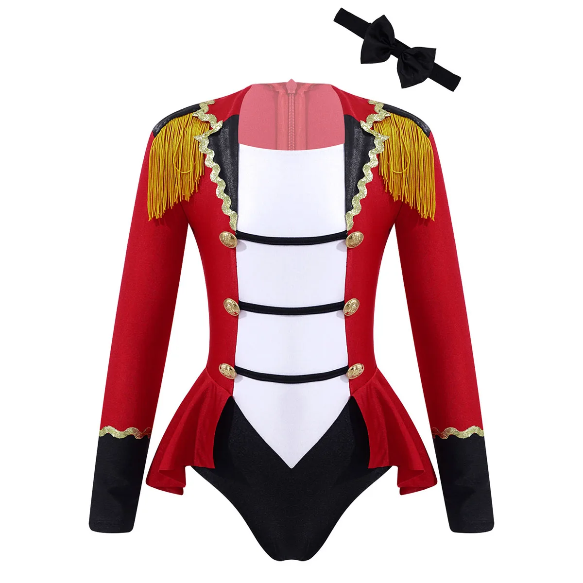 Kids Girls Ringmaster vestito da tuta con frange Costume da circo per Halloween Dress Up Party Buttons pagliaccetto tuta abbigliamento