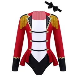 Kids Girls Ringmaster Fringed Bodysuit Dress Circus Costume For Halloween Dress Up Party Buttons Romper Jumpsuit Clothing