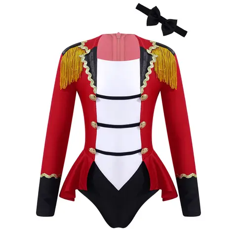Girls Ringmaster Fringed Bodysuit Dress Circus Costume For Halloween Dress Up Party Buttons Romper Jumpsuit Clothing