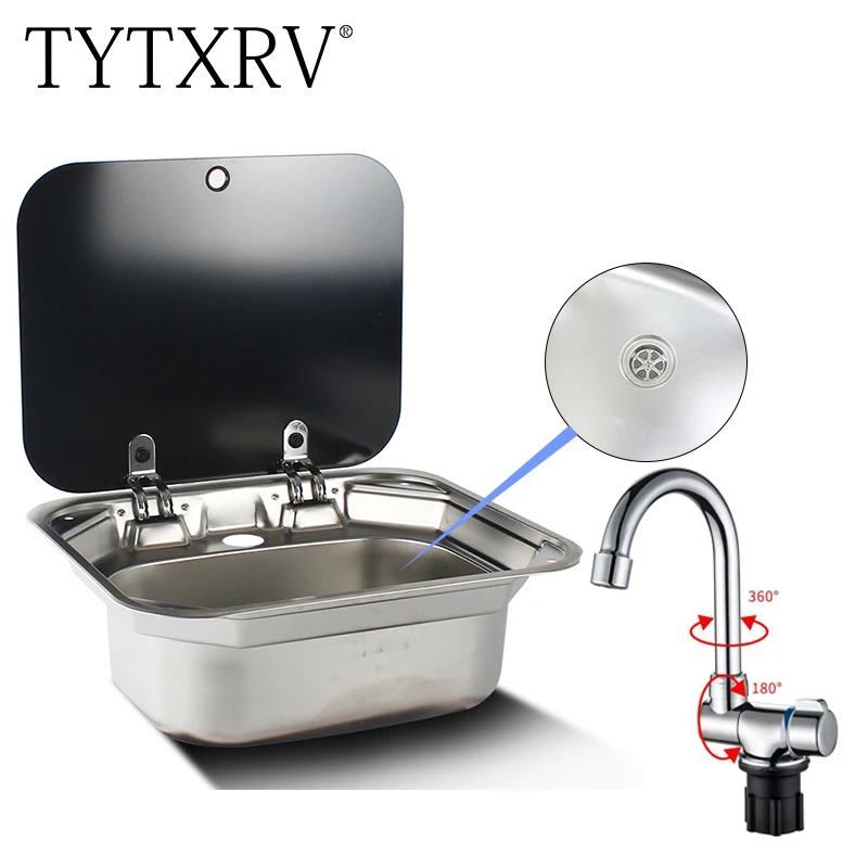 TYTXRV Accesorios para caravana Fregadero RV Lavabo de mano de acero inoxidable Fregadero con grifo plegado para RV Caravana Barco Cocina