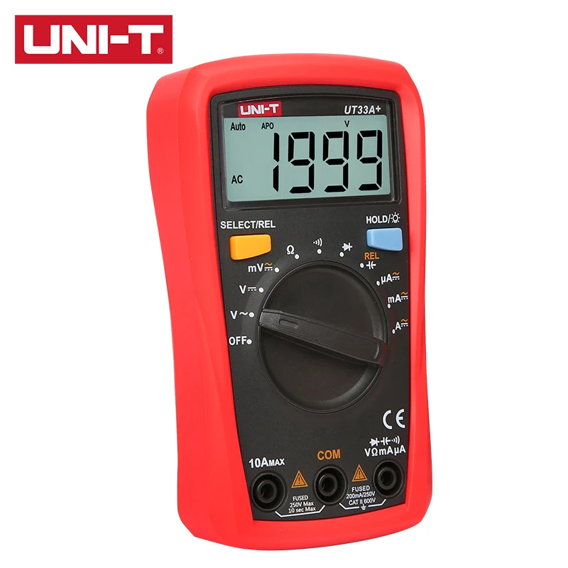 UNI-T  UT33A+ UT33B+ UT33C+ UT33D+ Palm Size Multimeter CAT II 600V LCD display test lead hanging groove Ergonomic design