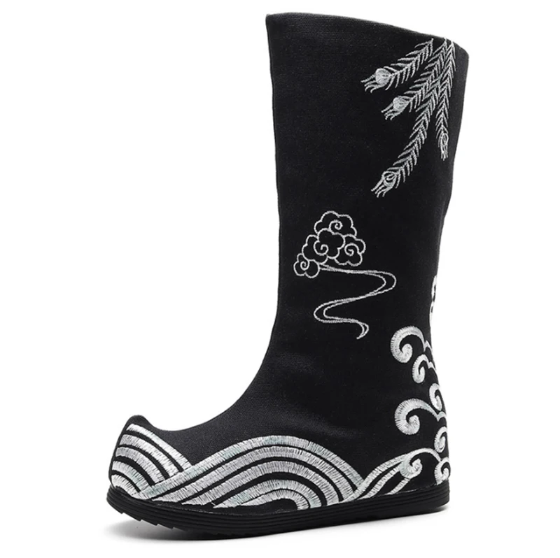 Botas con bordado Hanfu chino para hombre y mujer, zapatos de Cosplay, calzado con jabón Hanfu, de talla grande, blanco y negro