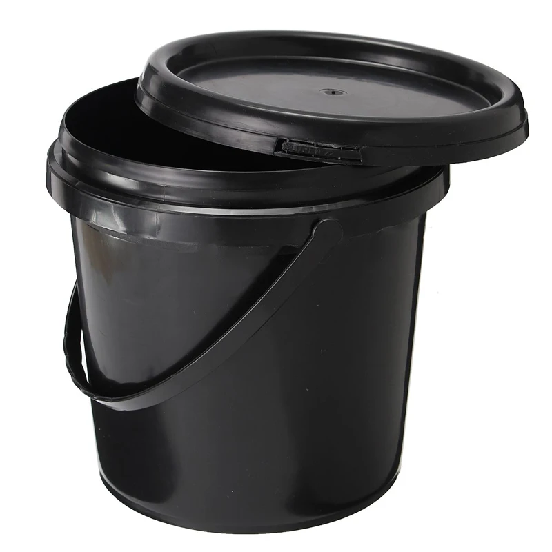 5 Litre Plastic Round Black Thick Hydroponics Bucket With Lid and Handle