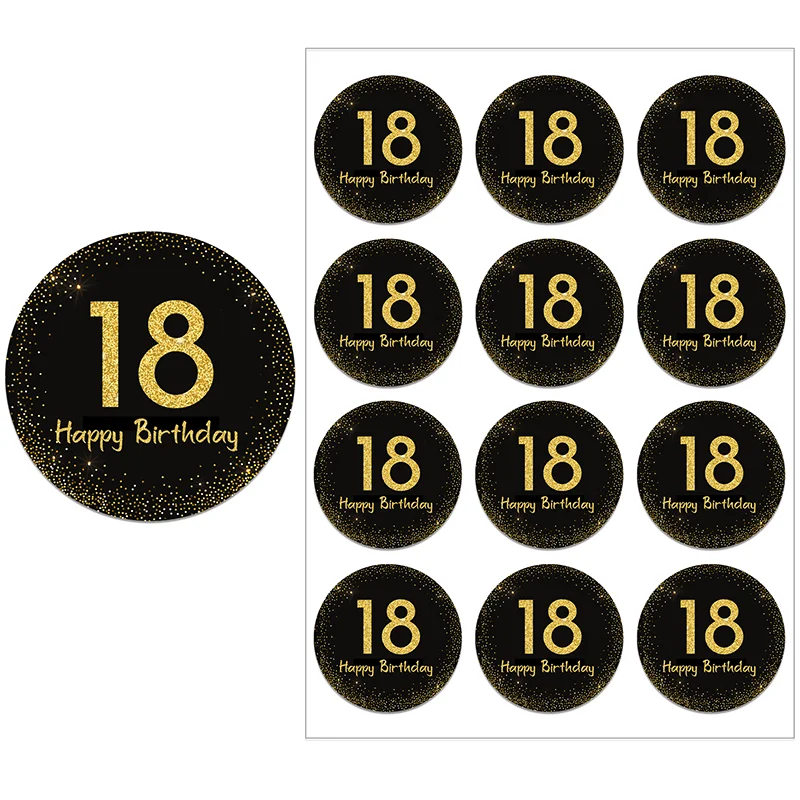 Happy Birthday 18th Birthday Decor Stickers Party Decorations Kids Adult 18 Birthday Bar Mitzvah Seal Labels Gold Sticker