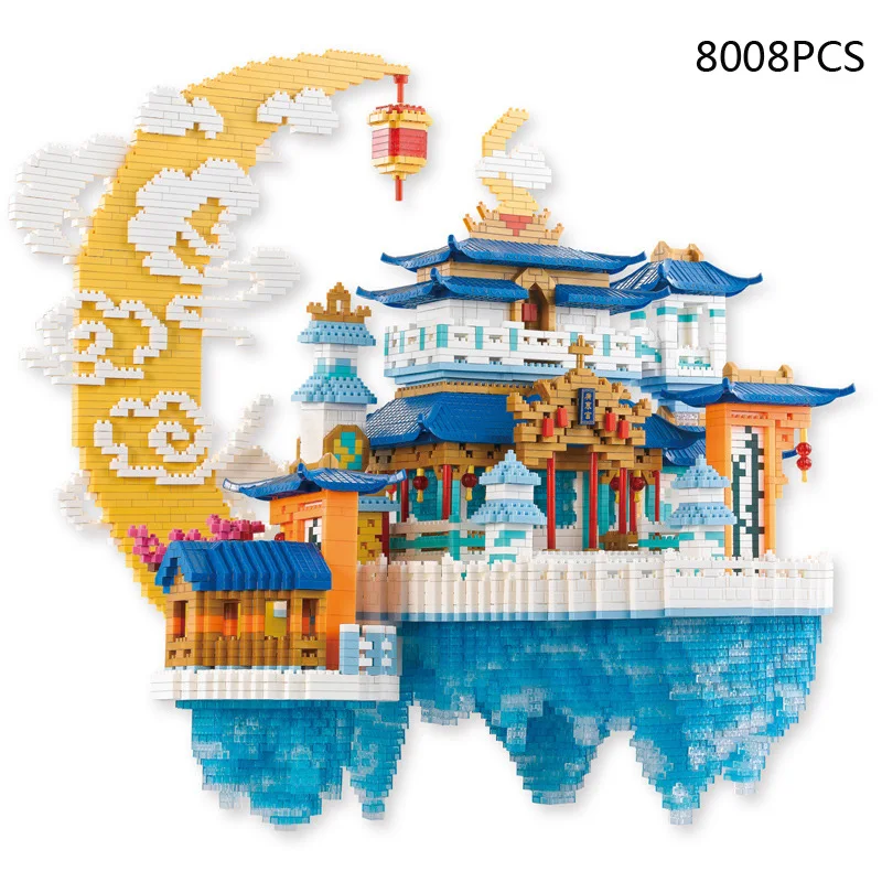 China Mythological Architecture Micro Daimond Block Moon Palace Building Bricks Construction Toy Nanobrick Collection With Light