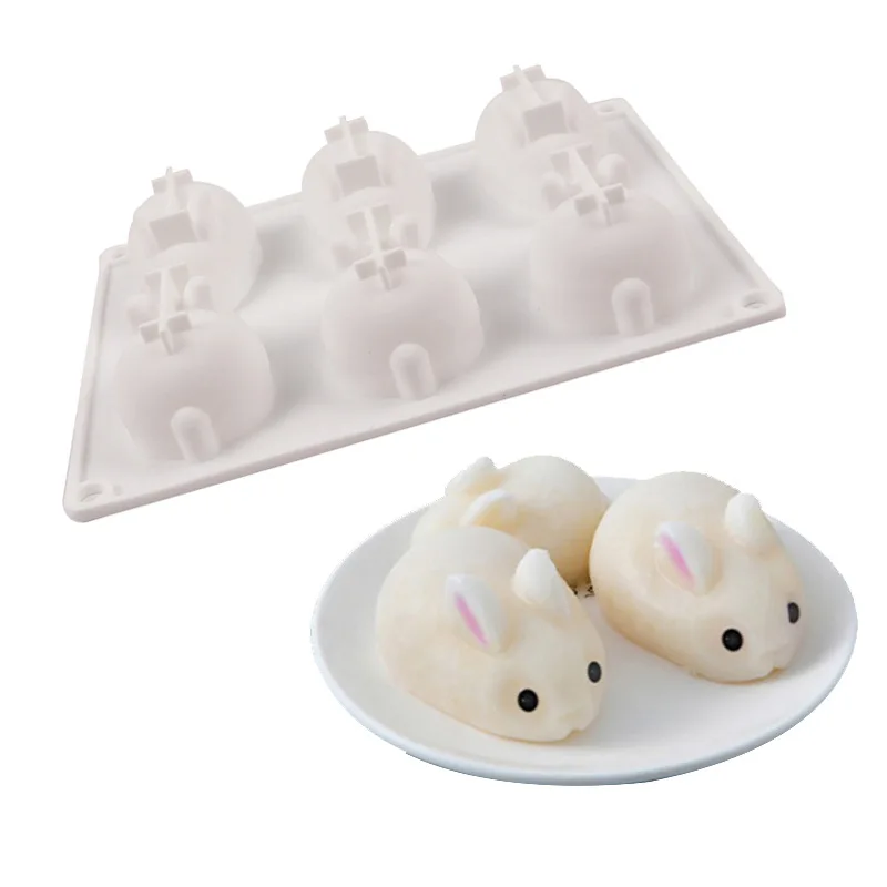 Rabbit Silicone Cake Mold for Chocolate, Mousse, Dessert, Jelly, Pudding, Ice Cream, Pastry, Bread, Decorating Tools, 6 Cavity