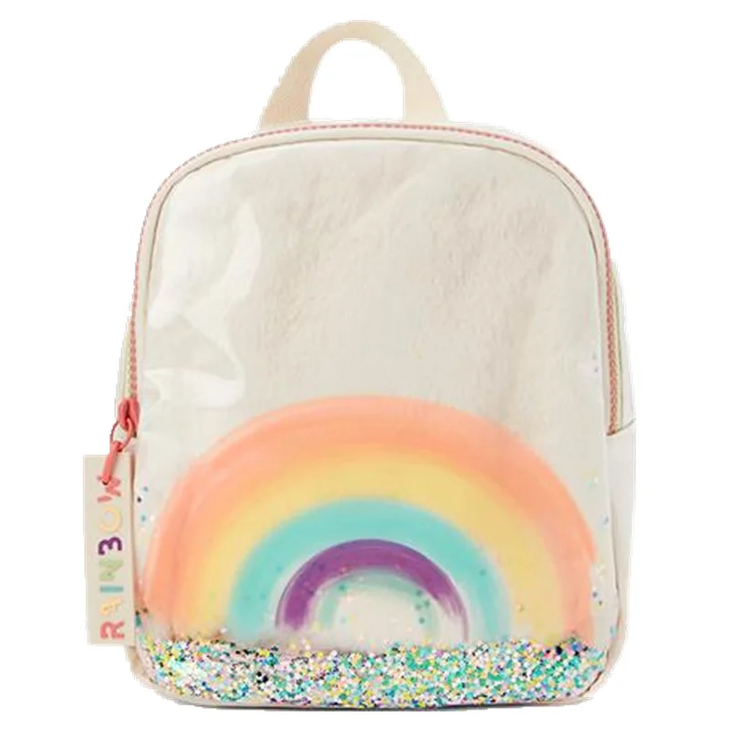 

New Plush Transparent Sequins Rainbow School Bag Kindergarten Children Backpack Color Letter Ornament Backpack