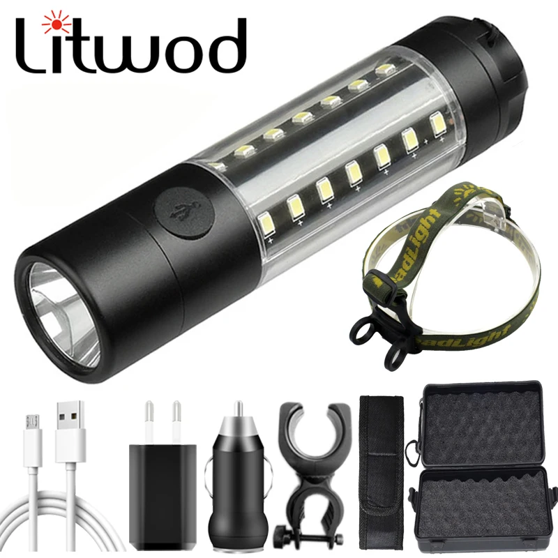 

XM-L T6 & 28pcs SMD 2835 Led Flashlight Usb Rechargeable 18050 Battery 6 Modes Torch Waterrpoof Aluminum Lantern for Camping