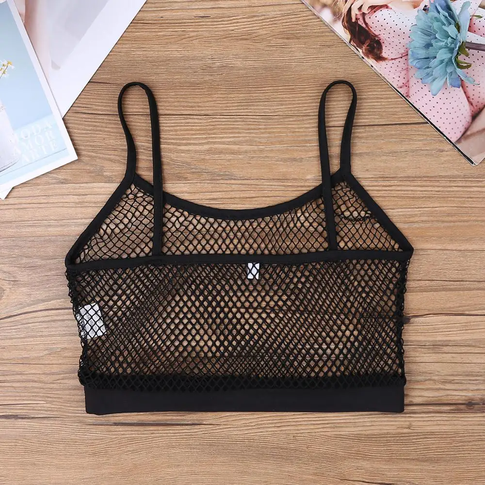 alvivi Women Crop Top Strappy Transparent Mesh Bralette Short Sleeveless Vest Exposed Navel Hot Top Fishnet Bra Blouse T-Shirt