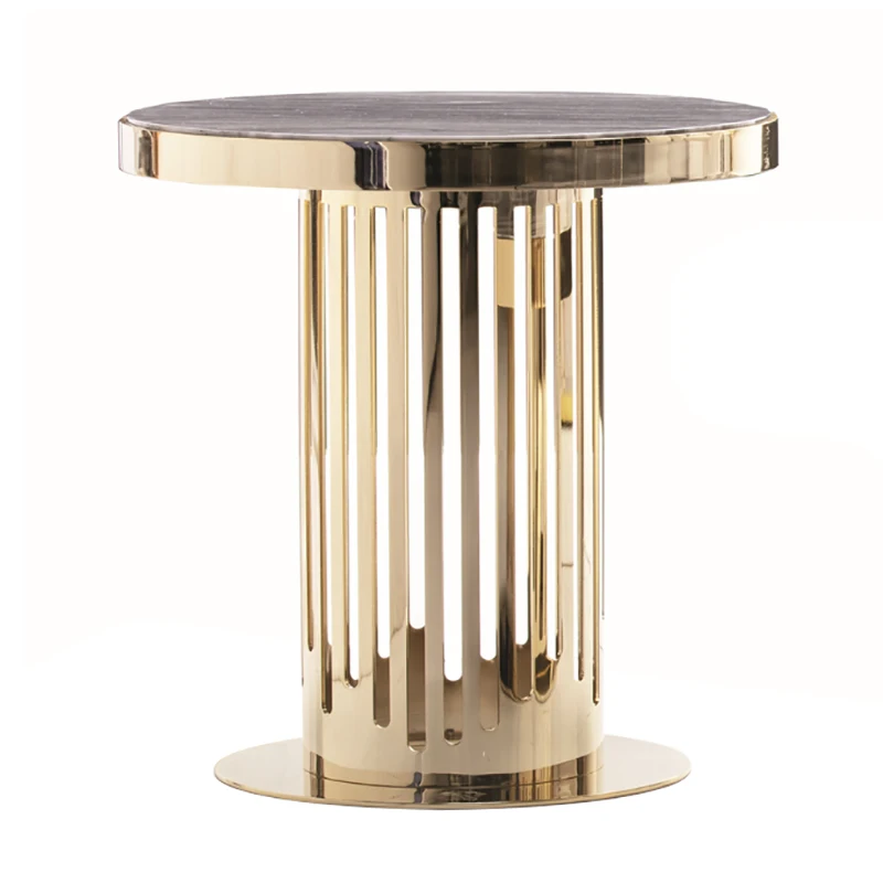 

GY Light Luxury Stainless Steel Metal Laser Corner Table Blue Gold Sand Marble Sofa Side Table round Side Table