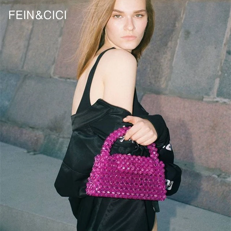 Bead bag Pearl bag designer brand Clear Acrylic crystal stone box tote handbag women сумка из бусин party small bucket purse