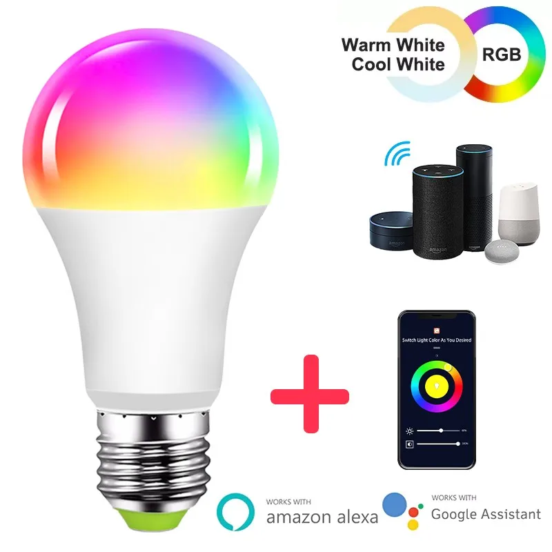 

Smart Light Bulb Siri Voice Control 15W RGB Slimme Lamp Dimbare E27 B22 WiFi LED AC 110V 220V Magische Lamp Alexa Google Home