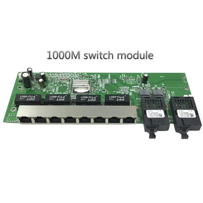Interruptor Ethernet Gigabit de fibra óptica, placa base de fibra inversa PoE 10/100/1000M, modo único 8 RJ45 y 2 SC, 1,25g, 20KM