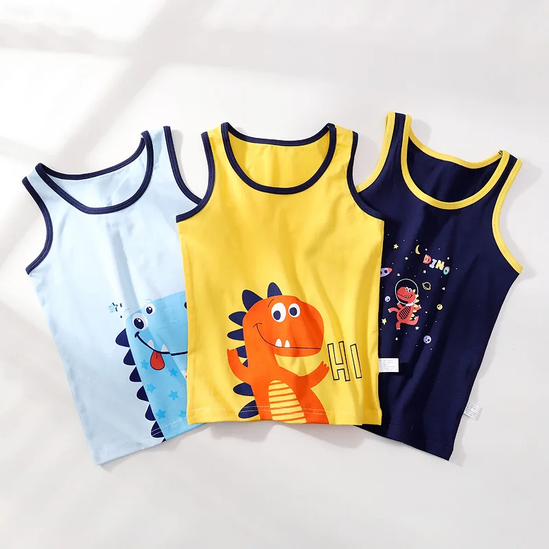 Boy Quality Cartoon Design Singlet Underwear Tank Teen Boy Undershirts Cotton Dino Pandas Tank Tops for Kids Size 3-10T 3Pcs/Lot