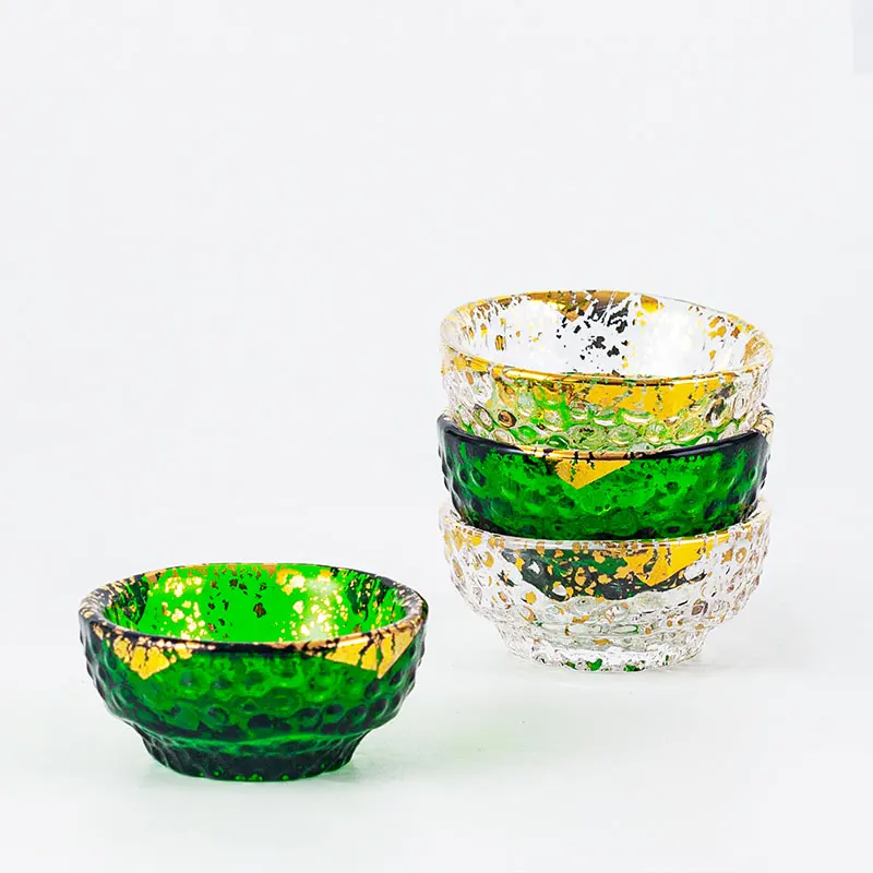 CHAMVIN 50ml Niche Japanese-Style Gold Foil  Heat-Resistant Glass Tea  Master Cup Emerald Green Crystal Sake glass