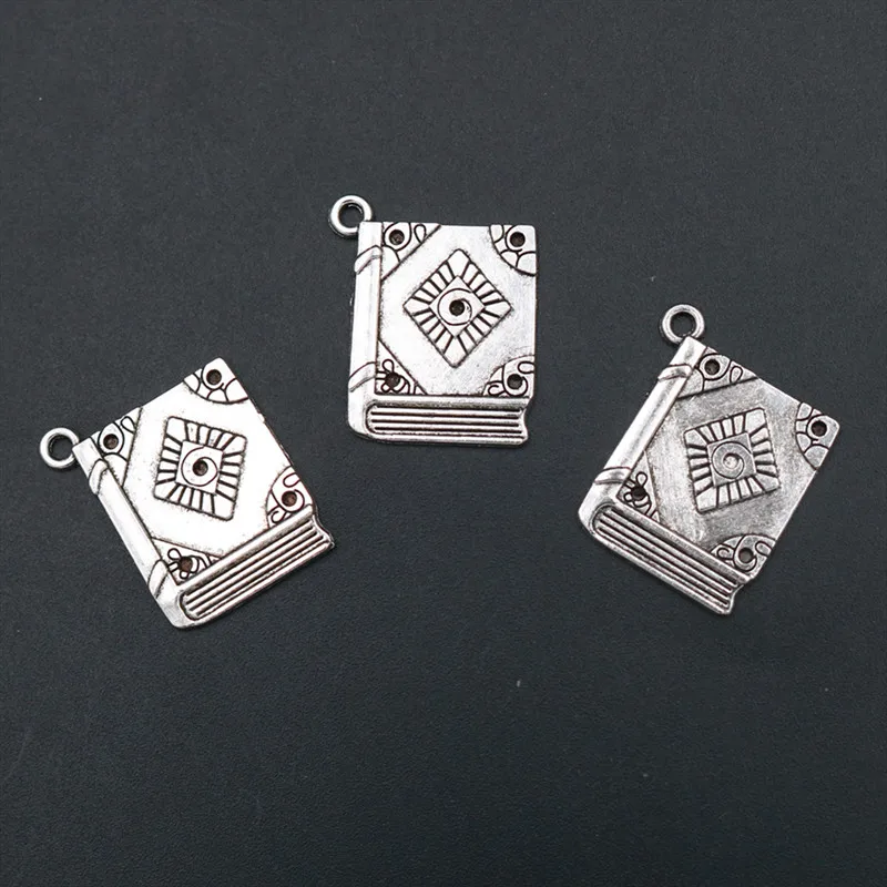 8pcs Silver Plated 3D Magic Book PendantS Retro Necklace Keychain Accessories DIY Charms Jewelry Crafts Making 26*19mm A220